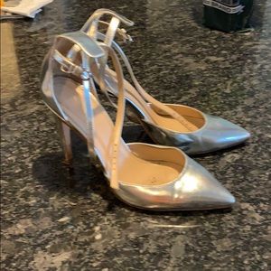 Jcrew silver heels with ankle strap